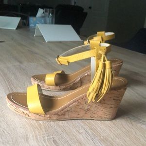 Boden yellow cork and leather wedge sandals size 9